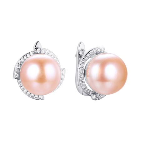 Серебряные серьги с жемчугом и фианитами