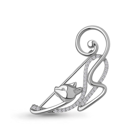 Серебряная брошь с фианитами «Кошка»