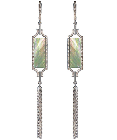 Серебряные серьги с перламутром и фианитами