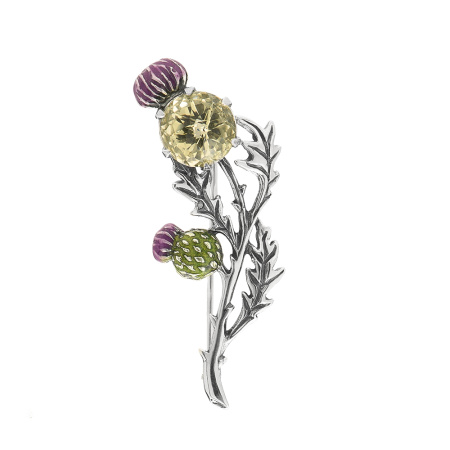 Брошь из серебра с эмалью и цитрином «Чертополох»