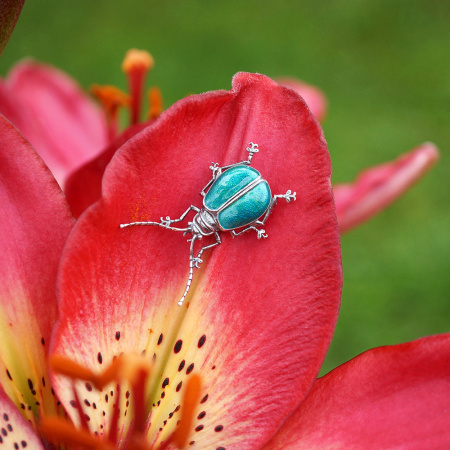 Серебряная брошь «Бирюзовый жук»