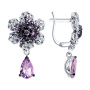 Серебряные серьги с аметистом и фианитами «Цветок»