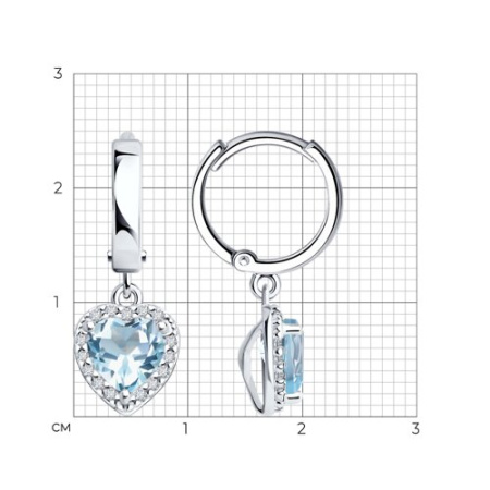 Серьги из серебра с топазами и фианитами «Сердце»