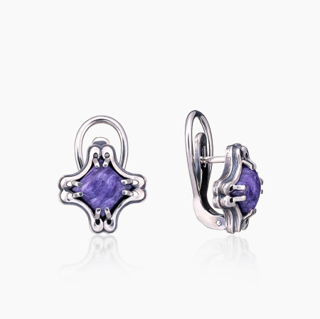 Серебряные серьги «Чароитовый Крест» с чароитом