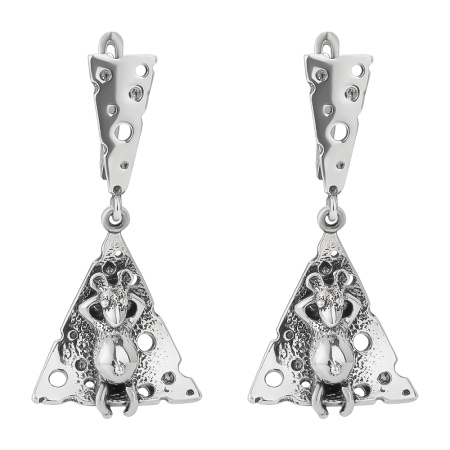 Серебряные серьги «Ланч» мышь и сыр