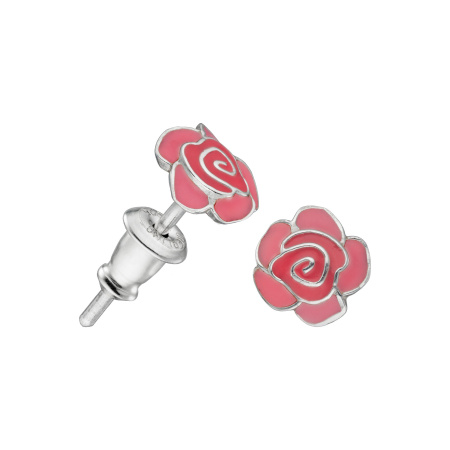 Серьги-пусеты из серебра с эмалью «Розы»