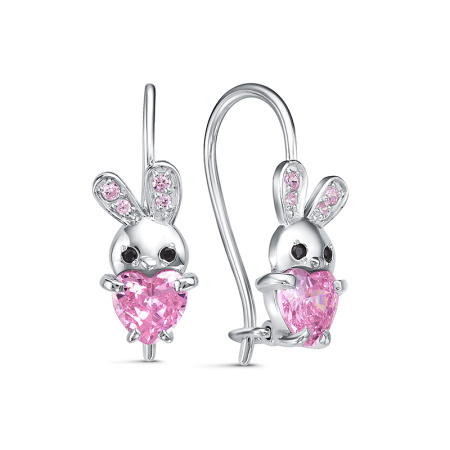 Серьги из серебра с кварцем и фианитами «Зайка»