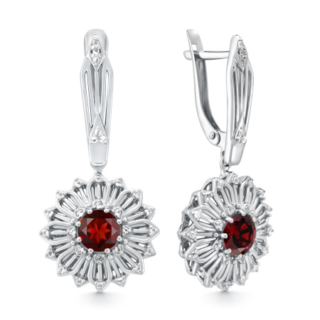 Серьги из серебра с гранатом и фианитами