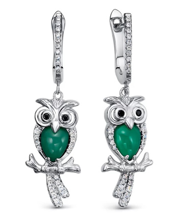 Серьги из серебра 925 пробы с агатом и фианитами «Сова»