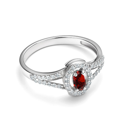 Серебряное кольцо с гранатом и фианитами