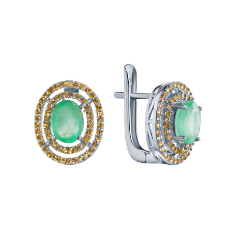 Серебряные серьги с бериллами и сапфирами