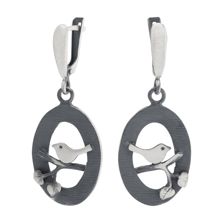Серьги из серебра «Птица на ветке»