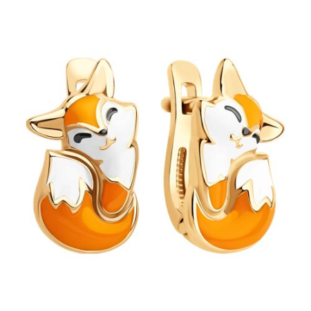 Детские серебряные серьги с эмалью «Лисичка»
