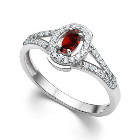 Серебряное кольцо с гранатом и фианитами