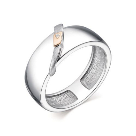 Серебряное кольцо с бриллиантом и позолотой