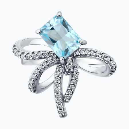 Кольцо из серебра с топазом и фианитами «Бантик»