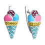 Серебряные серьги с эмалью и фианитами «Мороженое»