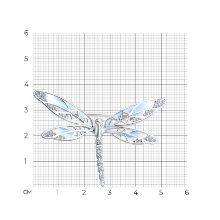 Брошь из серебра с эмалью с фианитами «Стрекоза»