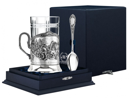 Серебряный подстаканник «Тройка» с ложкой