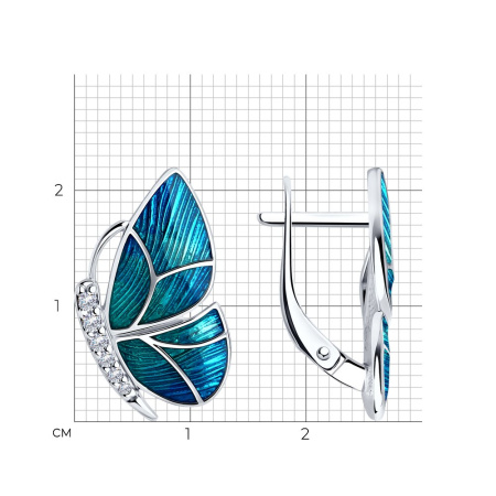 Серебряные серьги с эмалью и фианитами «Бабочки»