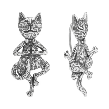 Серьги серебряные «Асана» коты йога