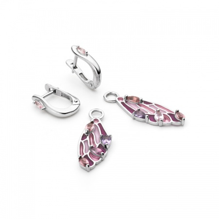 Серьги из серебра с ювелирным кристаллом и эмалью