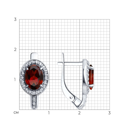 Серебряные серьги с гранатом и фианитами