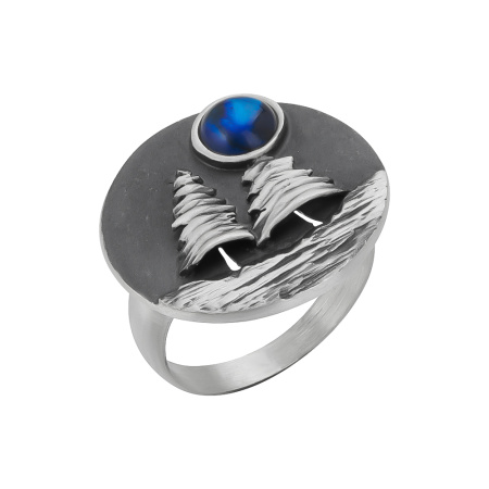 Серебряное кольцо с синтетическим опалом «Лес»