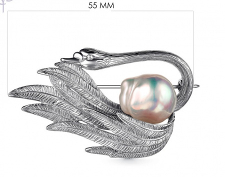 Брошь из серебра «Лебедь» с жемчугом барокко