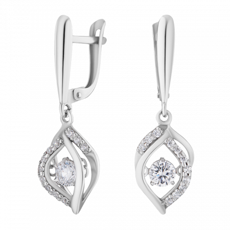 Серебряные серьги с танцующими фианитами