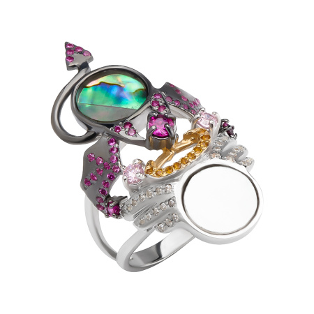 Кольцо из серебра с перламутром и фианитами