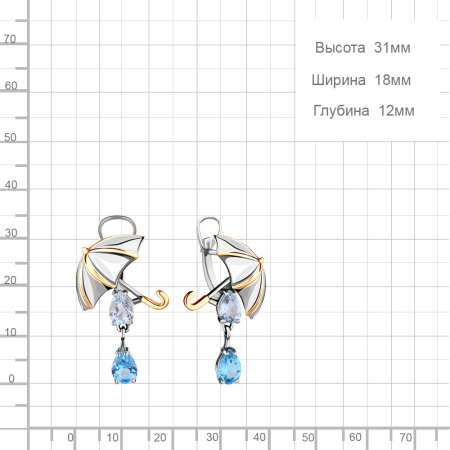 Серебряные серьги с топазами «Зонтик»