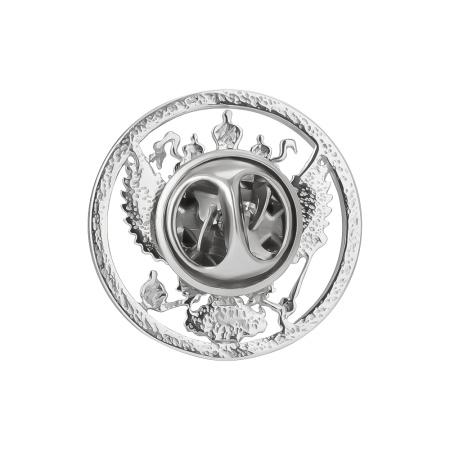 Брошь значок из серебра «Герб круглый» с фианитом