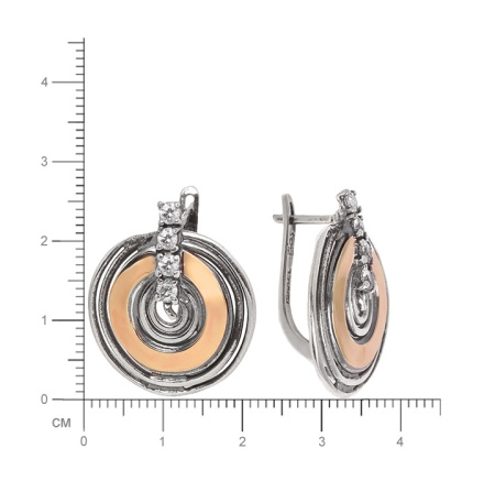 Серьги из серебра с фианитами и позолотой