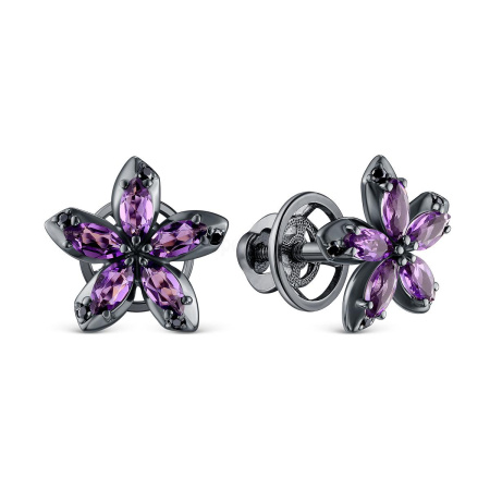 Серебряные серьги с аметистом и шпинелью «Цветок»