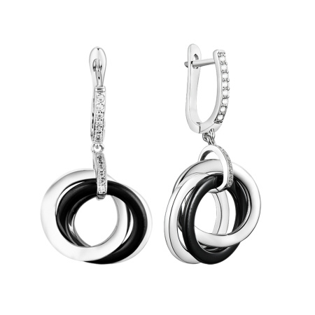 Серьги из серебра с керамикой и фианитами