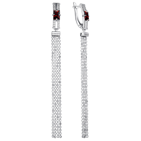 Серьги из серебра с гранатом и фианитами