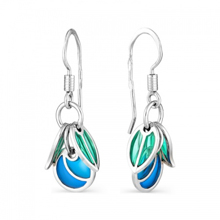 Серьги из серебра с витражной эмалью «Черника»