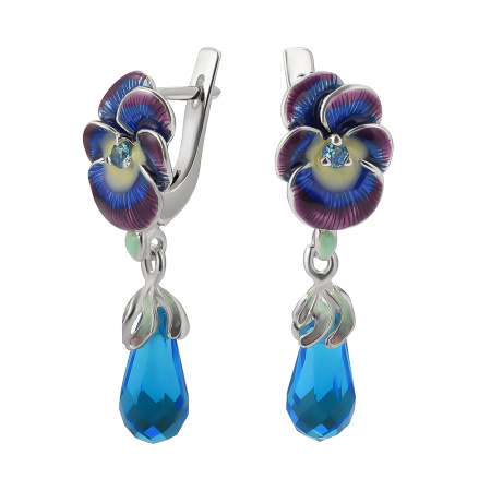 Серьги из серебра с эмалью «Фиалки»