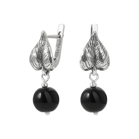 Серьги серебряные «Лепесток» с жемчугом, агатом или аметистом