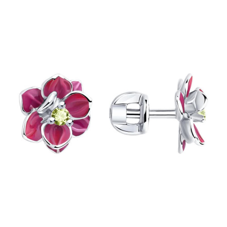 Серьги из серебра с эмалью и фианитами