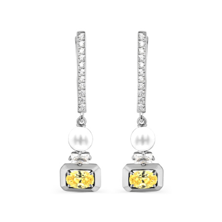 Серьги из серебра с фианитами и жемчугом