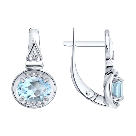 Серьги из серебра с топазом и фианитами