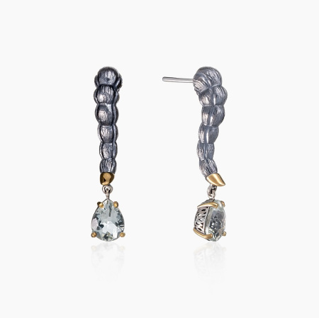 Серебряные серьги «Мятная Змея» с празиолитом