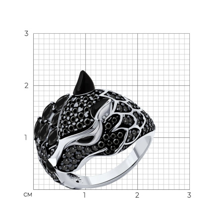 Кольцо из серебра с фианитами и эмалью «Волк»