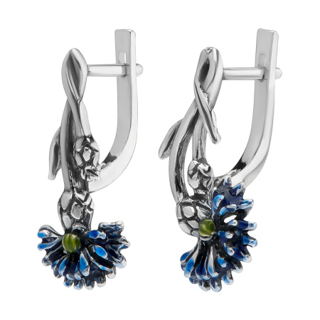 Серьги из серебра с эмалью «Васильки»