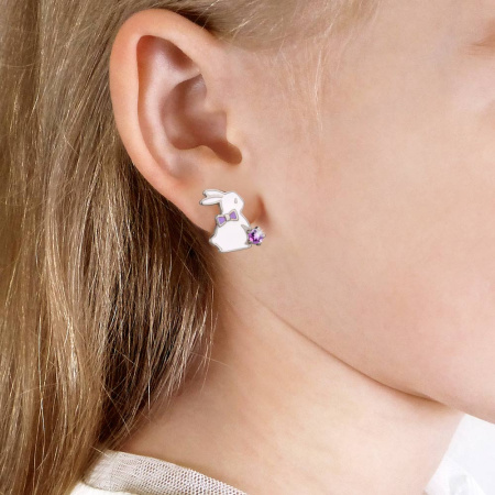 Серьги из серебра с аметистами и эмалью «Зайцы»