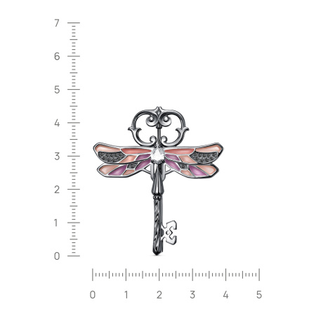 Себебряная брошь с эмалью «Стрекоза с ключом»