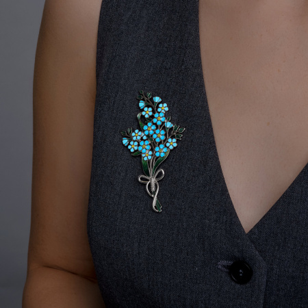 Серебряная брошь с эмалью «Букет цветов»