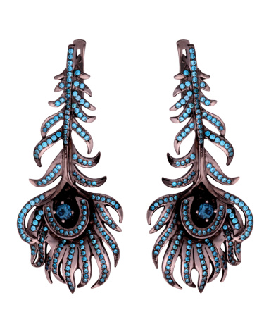 Серьги из серебра с фианитами «Перья»